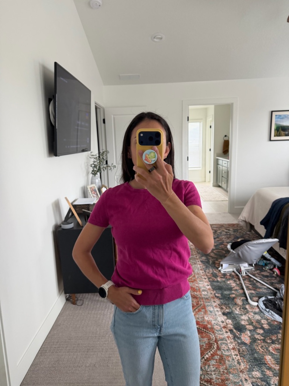 L.L. Bean Magenta Short-Sleeve Knit Top